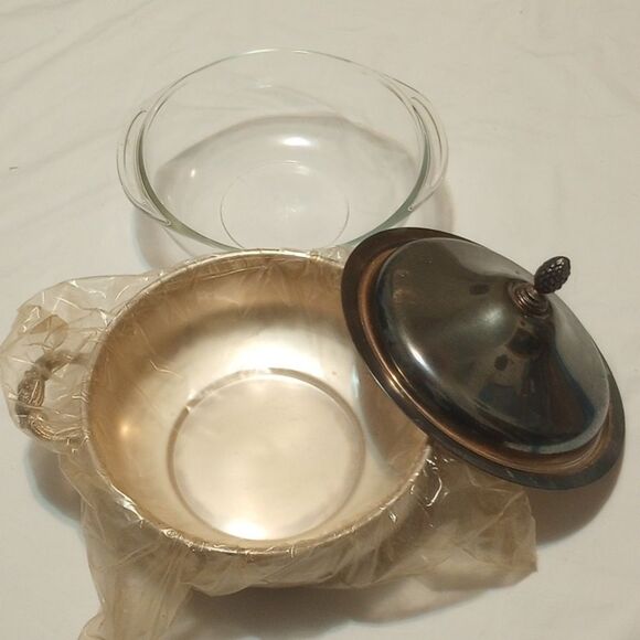 Vintage Silver Plate English Silver Leonard Casserole Dish w/ Glass Pyrex Insert - Picture 1 of 12
